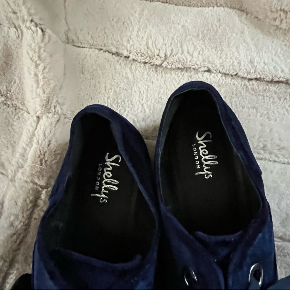 Shellys London Blue Velvet Loafers with Ribbon Laces - 40 - Picture 6 of 10